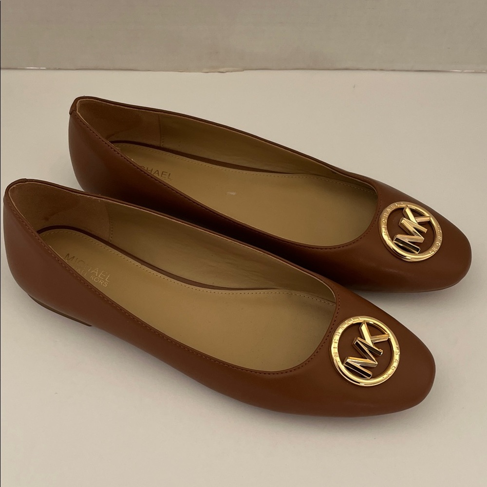 Michael Kors Tan Flats with Gold Logo